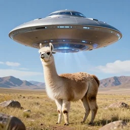 a llama being abducted by ufos