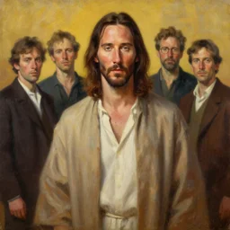 keanu reeves as jesus christ in “ the last temptation of christ ” ( 1 9 8 8 ). oil painting in the style of edward hopper and ilya repin gaston bussiere, craig mullins, j. c. leyendecker. warm colors. detailed and hyperrealistic. concept art