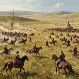 matte painting of a beautiful batttlefield of tai ethnic group versus mongol empire, digital art, trending on artstation