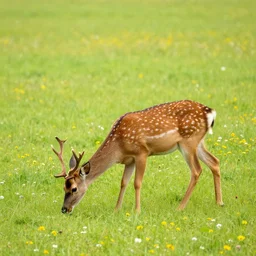 deer grazing in a beautiful meadow full of flowers, classic realism,