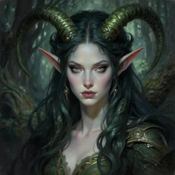 vraska, nissa, voice of alabaster, a powerful and beautiful gorgon elf planeswalker in a forest, intricate, elegant, sharp focus, illustration, highly detailed, digital painting, concept art, matte, headshot, portrait, art by wlop and artgerm and greg rutkowski, magali villeneuve