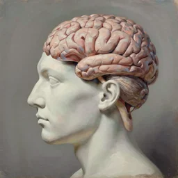 A disembodied head with an exposed brain, oil painting, surrealism style, painted by Vincent van Gogh