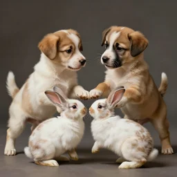puppies fighting rabbits, contrast, deep focus, turnaround, highly detailed, dramatic lighting, digital painting, artstation, concept art, matte, sharp focus, illustration, elegant, art by artgerm and greg f and alphonse mucha.