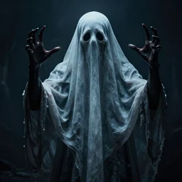 ghost with 4 hands, head covered, scary, evil, cinematic, award winning, hd, art