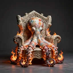 flaming gothic stone armchair in the shape of octopus. karl blossfeldt, salvador dali