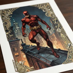 comic book art daredevil at night on a new york roof top print ready design, deep focus, d & d, fantasy, intricate, elegant, highly detailed, digital painting, artstation, concept art, matte, sharp focus, illustration, hearthstone, art by artgerm and alphonse mucha