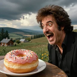 bob ross screaming at a donut by norman rockwell