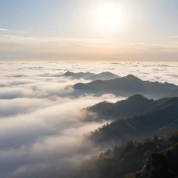 highly detailed photo of dreamy mountains and sea of clouds, sunlit sky, hyper realistic, concept art, 8 k detail post - processing