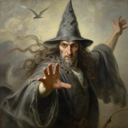 wizard with tornado from hand, windy, stoic, is ( ( with arms half lifted toward us ) ). light dust, magnificent, hyperdetailed, theatrical, close up, masterpiece, painted by jean honore fragonard and greg rutkowski