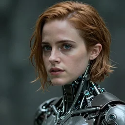 scifi emma watson looks like ghost in the shell, extremely high detail, extremely high detailed face, cyborg, photorealism, emma watson, sony a 7 r