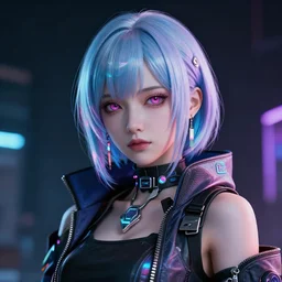 portrait of a anime cyberpunk girl, octane render, deviantart, cinematic, key art, hyperrealism, iridescent accents, portrait photograph, nikon 3 5 mm, photograph by greg rutkowski