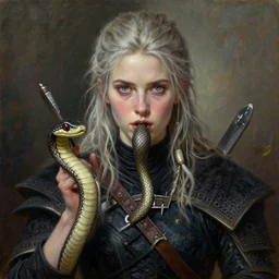 the portrait of ( ( ( ( ( hunter schafer ) ) ) ) ) as a snake charmer by roberto ferri, fantasy, beautiful, centered, intricate detail, girl, witcher, very detailed oil painting, masterpiece, 8 k