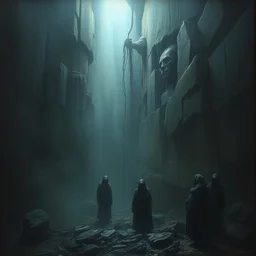 a place where lost souls gather, sad, melancholic, dramatic, emotional, masterpiece by ruan jia, beksinski, caravaggio