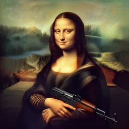 The Mona Lisa with a AK-47, by Leonardo Da Vinci