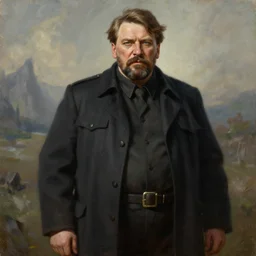 a full body high detail fantasy portrait oil painting illustration of Joseph Stalin as a single rugged stoic barbarian man by Justin Sweet with face and body clearly visible, in a scenic background, pupils visible, realistic proportions, d&d, rpg, forgotten realms, artstation trending, high quality, sombre mood, muted colors, no crop, entire person visible!, natural light