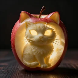 intricately carved apple in the shape of a cat