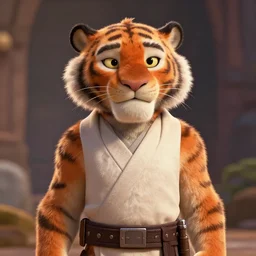 a pixar tigress as a jedi templar, beautiful portrait photo, cinematic, very sharp and detailed, 4k hdr, beautiful background