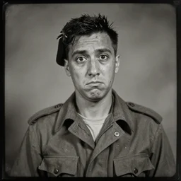 goofball casualty dead photograph moron idiot stupid dumb feeble minded dunce, ultra detailed, wetplate film photo, military phtography