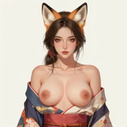 A potrait of a beautiful, shapely woman with fox ears wearing a kimono, digital painting, by Stanley Artgerm Lau, WLOP, Rossdraws, LeraPi, and Sakimichan, SFW digtial painting, trending on ArtStation, deviantart, SFW version, very SFW
