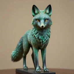 Portrait photography of a cinematic Emerald fox sculpture