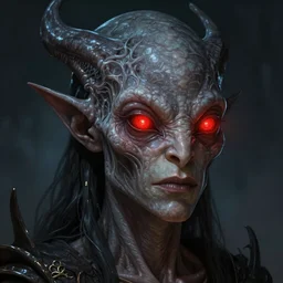 Portrait of a Mind Flayer, red glowing eyes, fantasy, extremely detailed, digital painting, artstation, concept art, smooth, sharp focus, illustration, stunning lighting, art by artgerm and greg rutkowski and alphonse mucha and simon stalenhag, realistic character concept, high fantasy, dark atmosphere, golden ratio, cinematic lighting, hyperdetailed, high resolution, insanely detailed and intricate, artstation, Marc Simonetti, Greg Rutkowski, 8k