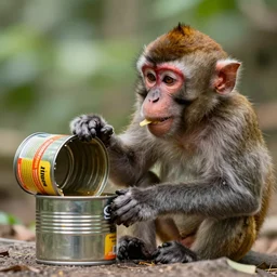 a tin can opening its mouth to eat a monkey