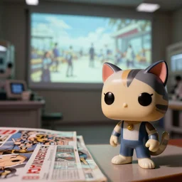 fuji 5 0 r, 3 5 mm, seinen manga ; dodeska den film still of busy medical bay interior with window view of ; in the background projection of beautiful film stil of funko pop cat statue in style of 1 9 9 0 frontier in closeup porcelain photography magazine architectural studio edition, highly detailed, cinematic lighting, 8 k