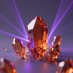 rendering of simple crystals, the are dark orange glass, lasers illuminate the scene, caustics!!, cool purple grey lighting, cgi, masterwork, instagram, 3 d design, advertising visualization, widescreen, splash page