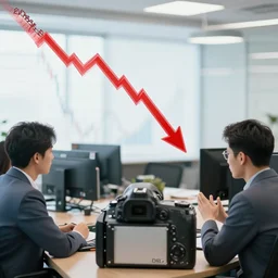dslr photo still of a company discussing why there stocks are falling, realistic, hdr, clear image, hdd, dynamic lighting,