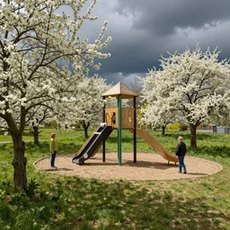 playground, ambrosius benson and beksinski, spring, blooming flowers