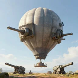 concept art of a giant hot air balloon equipped with cannons and artillery, digital art, trending on artstation