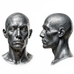 homo erectus face with gunmetal grey skin, medical anatomy, very symmetrical face, highly detailed, profile perspective / three - view reference sheet ( front / back / side ), in the style of dan ouellette, steven jung, amanda lilleston, hr giger, sil from species, dren from splice, artstation, unreal engine