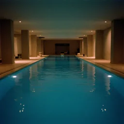 Beautiful colored-photo cameraphone 2005 soft liminal Photograph of an infinite dark hall pool