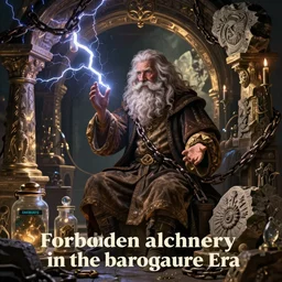 forbidden alchemy in the baroque era, mad scientist, chains, jars, lightning, hearthstone art style, epic fantasy style art by Craig Mullins, fantasy epic digital art, epic fantasy card game art by Greg Rutkowski