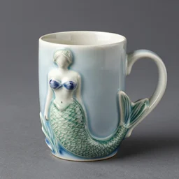 an amazing ceramic realistic mermaid sculpture mug, creative, beautiful, award winning design, functional, colorful