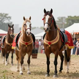 horses dressed in festival clothes at a festival