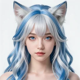 centered detailed portrait of a extremely beautiful aesthetic young cat girl and elves hybrid, symmetrical, long blue white wavy hair, sharp focus on the eyes, final fantasy, details, intricate, octane render, smooth face, illustration, hyperrealistic, by wlop and dmitry prozorov, artgerm, artstation, award winning,