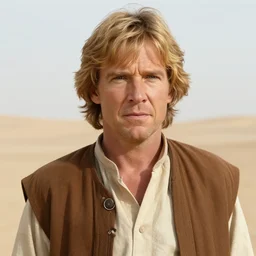 patrick stewart with wavy blond hair as luke skywalker on tatooine
