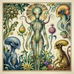 hyper - detailed matte illustration of alien flora and fauna by iris van herpen based on plate 6 1 of art forms in nature by ernst haeckel, alphonse mucha