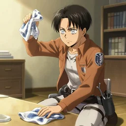 levi ackerman from attack on titan, cleaning a room, digital art, anime style