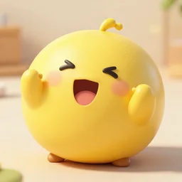 photo of cheerful round yellow bun with face singing song
