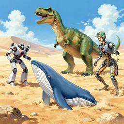 🐋 👽🦖🐉 🤖 🐳 in desert, photography by bussiere rutkowski andreas roch ( by kim jung gi ) ( by george morikawa ) ( by kentaro miura ) ( by eiichiro oda ) [ micro detailed ]