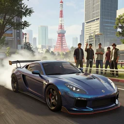 highly detailed super car drifting in tokyo, in gta v, stephen bliss, unreal engine, fantasy art by greg rutkowski, loish, rhads, ferdinand knab, makoto shinkai and lois van baarle, ilya kuvshinov, rossdraws, tom bagshaw, global illumination, radiant light, detailed and intricate environment