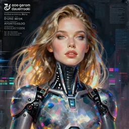 the woman of my dreams is a cyborg assassin supermodel : : illustrated by artgerm, karol bak, greg rutkowski : : cyberpunk, holographic, glitchcore, ghost in the shell, digital art, illustration, concept art, character design, weta, wlop, artstation