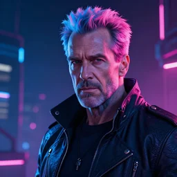 a cyberpunk christopher walken with blue and pink hair, neon colors, hyper detailed, digital art, cinematic lighting, concept art by artgerm and greg rutkowski and jakub rebelka