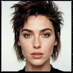 kodak portra 4 0 0, 8 k, highly detailed, britt marling style, mario testino style, 3 / 4 photographic close - up face of a beautiful gal gadot with 1 9 8 0 s punk hairstyle, 1 9 8 0, 1 9 8 0 s style, symmetrical, hasselblad x 1 d - 5 0 c, medium format, soft light