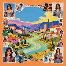 a beautiful aesthetic!!! pop art collage! rolling arcadia landscape, made in a magazine clipping collage style, cutout, clippings of a fashion magazine, made by a depressed art student