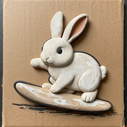 rabbit surfing graffiti, paint, clay, cardboard, lineart, textured, impasto, trending on artstation, photorealistic, hd