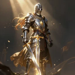 legendary knight standing with heroic pose in great lighting with magical sword in hand, artstation