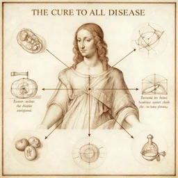 the cure to all diseases, diagram by Leonardo DaVinci, sketches, diagrams